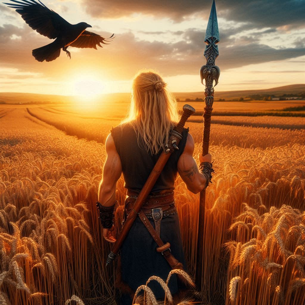 El dios lugh el día de lughnasadh en un campo de trigo
