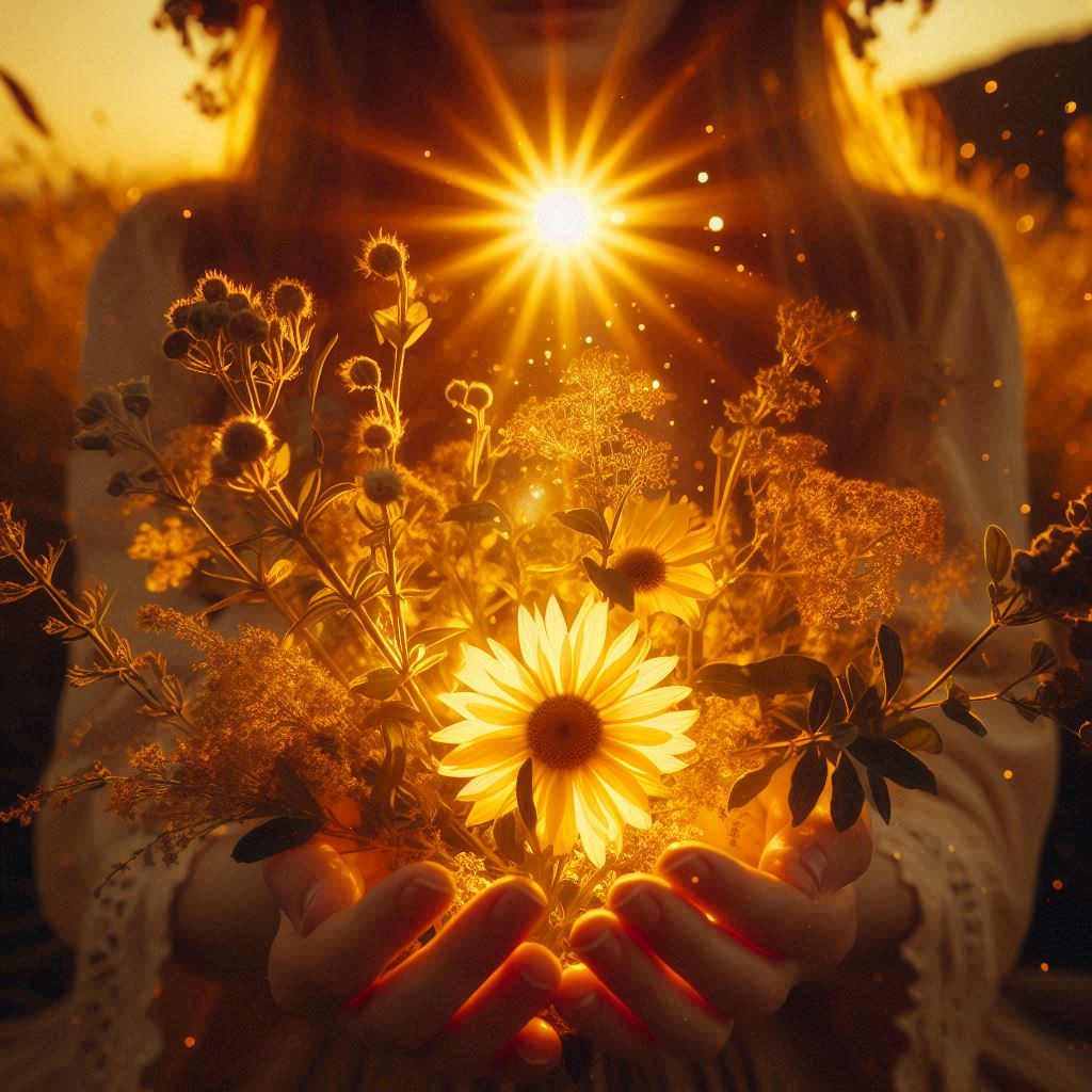 Sol radiante y hierbas mágicas en Litha, el solsticio de verano dentro de la Rueda del Año