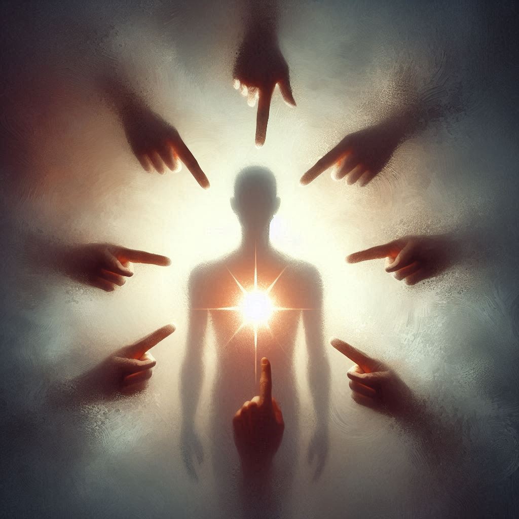 Una persona señalada por sombras juiciosas